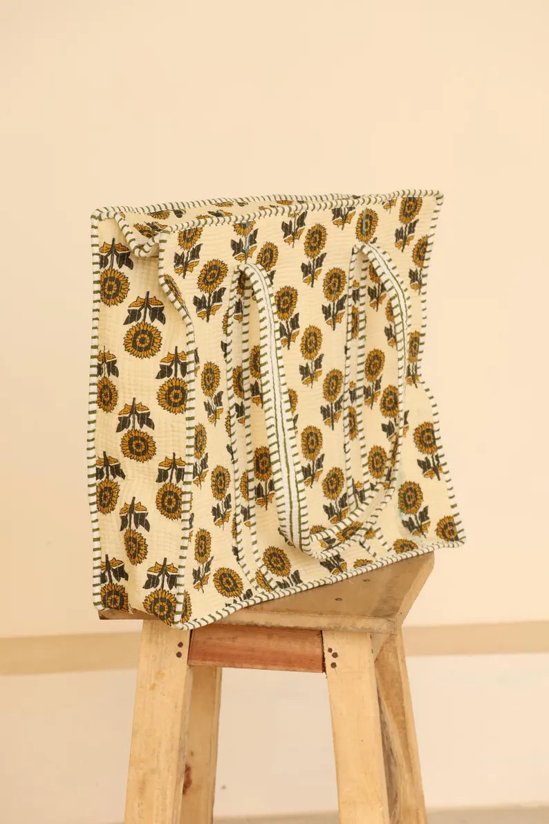 Sunflower Quilted Cotton Tote Bag