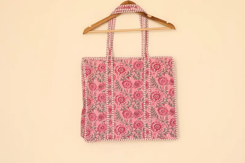 Pink Floral Quilted Tote