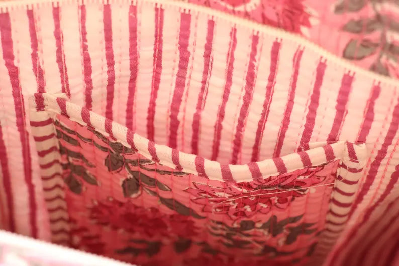 Pink Floral Quilted Tote