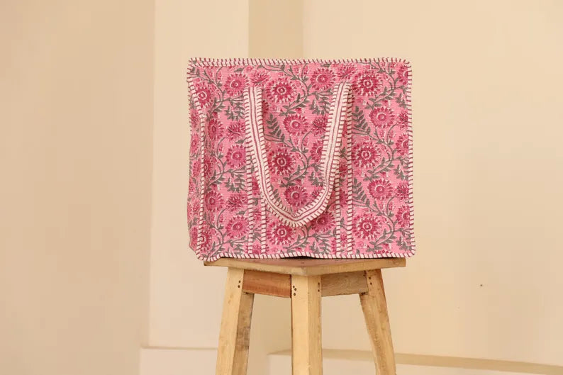 Pink Floral Quilted Tote