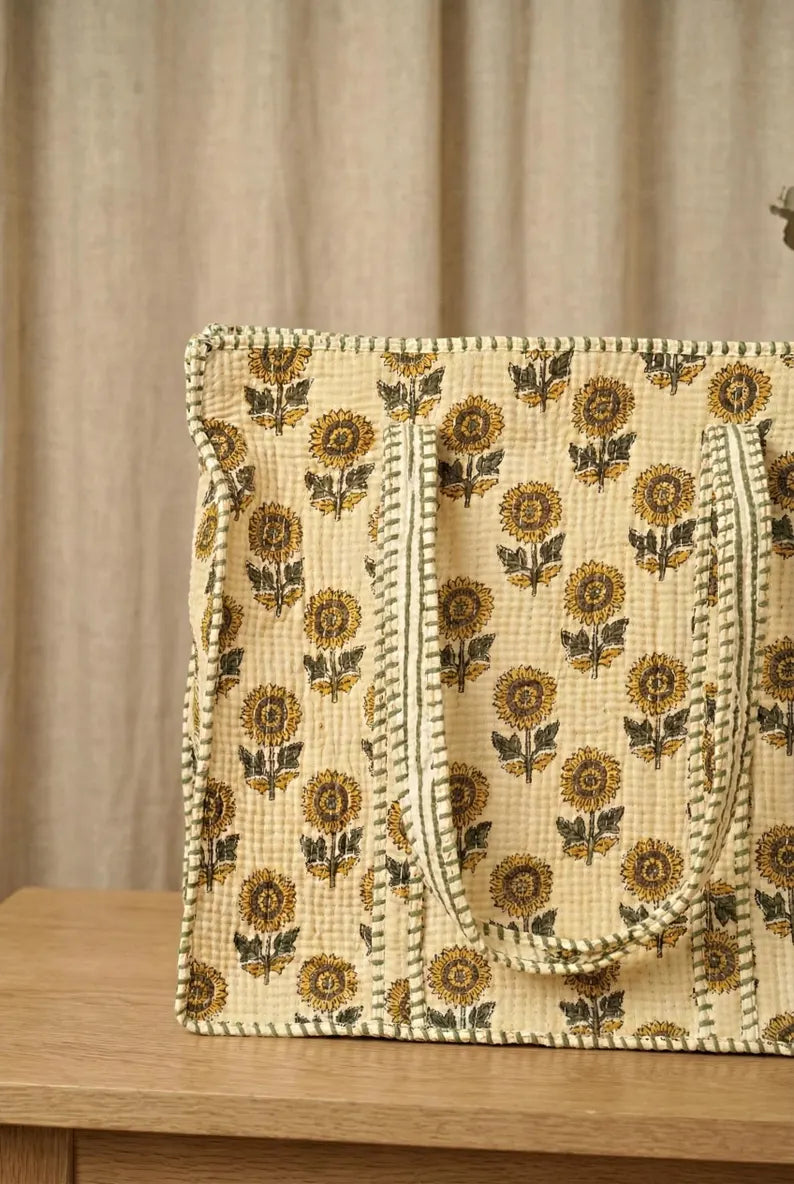 Sunflower Quilted Cotton Tote Bag