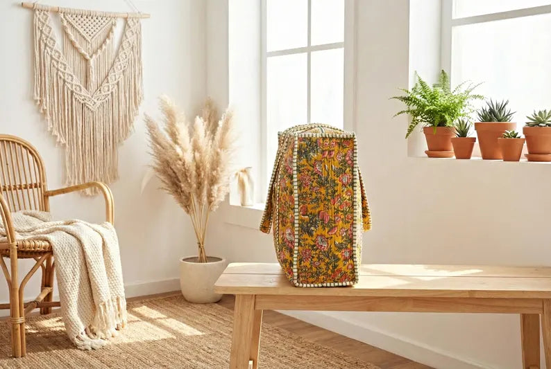 Mustard Floral Cotton Tote