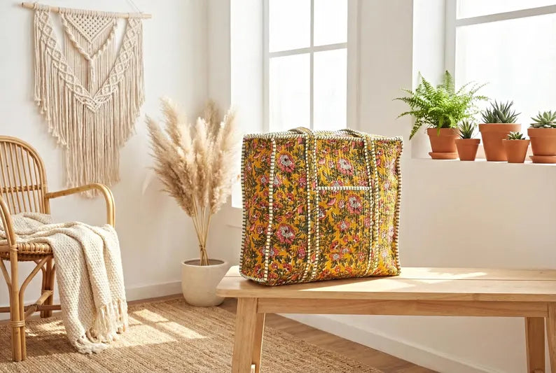 Mustard Floral Cotton Tote