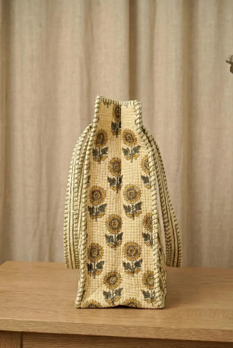 Sunflower Quilted Cotton Tote Bag