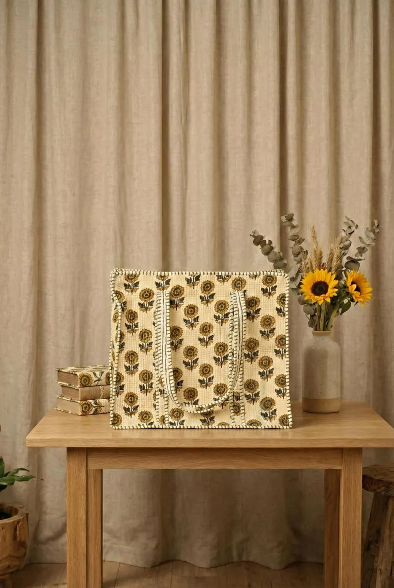 Sunflower Quilted Cotton Tote Bag
